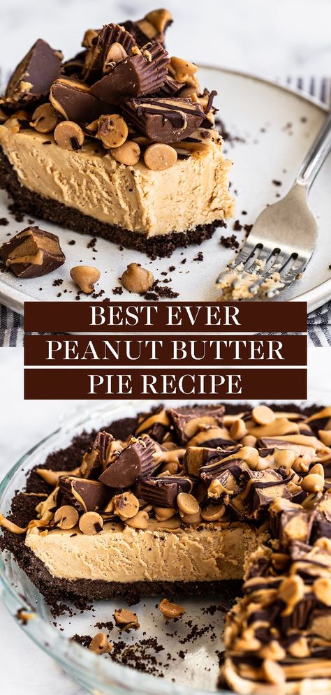 Homemade Peanut Butter Pie, Peanut Butter Pie Recipe, Butter Pie Recipe, Butter Desserts, Summer Baking, Peanut Butter Desserts, Chocolate And Peanut Butter, Dessert Party, Homemade Peanut Butter