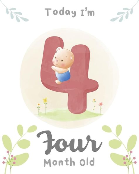 Bunny Birthday Decor, 6 Months Photoshoot, Months Photoshoot, 4 Month Old Baby, Baby Birthday Card, 4 Month Baby, Childrens Poems, Baby Month Stickers, Newborn Announcement