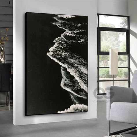 Large 3D Textured Ocean Acrylic Painting Framed Black And White Beach Wall Art Original Sea Black Artwork Beach Canvas Art Pastel Room Decor Large Black Canvas Painting Ideas, Black And White Sea Painting, Black And White Ocean Art, Black Beach Painting, Black And White Beach Painting, Black And White Beach Decor, Acrylic Black And White Painting Ideas, Bachelor Pad Artwork, Large Black And White Wall Art