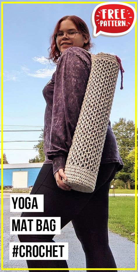 Knit Yoga Mat Bag, Crochet Festival Bag Free Pattern, Yoga Bag Crochet Pattern, Yoga Mat Bag Crochet Pattern Free, Crochet Gym Bag Pattern Free, Yoga Crochet Ideas, Crochet Yoga Bag Pattern Free, Lunch Bag Crochet, Yoga Mat Crochet Bag Pattern