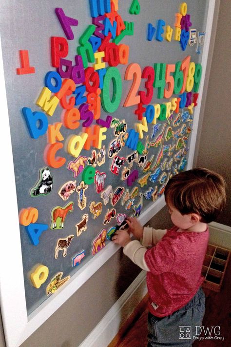 DIY Magnet Wall — Days With Grey Magnetic Wall Ideas Kitchen, Magnetic Wall Ideas, Heart Building, Lego Storage Solutions, Playroom Idea, Magnet Wall, Garden School, Family Den, Play Place