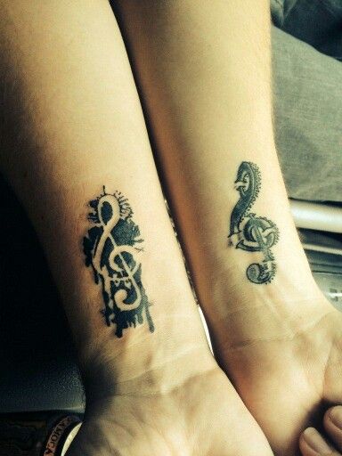 Matching music tattoos Couples Music Tattoos, Unique Music Tattoo, Music Tattoos For Men, Music Tattoo Ideas, Music Symbol Tattoo, Music Tattoo Sleeves, Matching Tats, The Trend Spotter, Heartbeat Tattoo