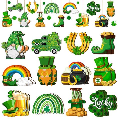 PRICES MAY VARY. Abundant Quantity in the Package: you will receive 24 pieces of St Patrick's Day wooden ornaments in 12 styles, each style for 2 pieces, sufficient to meet your crafts making or decoration demands, and you can share them with your family members Reliable and Serviceable Material: our St Patrick's Day decorations are made of quality wood material, firm and sturdy to use, not easy to fade, deform or break, and can retain their bright color for a long time, providing you with a lon St Patrick's Day Tree, Tree Table Decor, Green Clover, St Patrick's Day Decorations, Car Decorations, Ornaments Vintage, Tree Table, Mini Ornaments, Clover Green