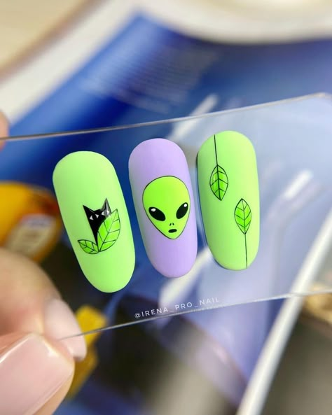 Alien Nails Design, Alien Nails, Punk Nails, Cute Spring Nails, Plaid Nails, Simple Gel Nails, Animal Nails, Jelly Nails, Summer Acrylic Nails