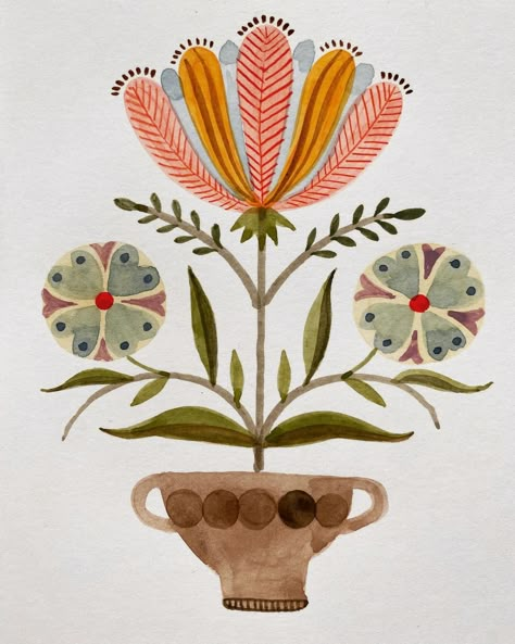 Khovar Art, Fraktur Art, Sophie Blackall, Folk Illustration, Flower Vase Arrangements, Modern European, Vase Arrangements, Birth Certificate, Folk Art Painting