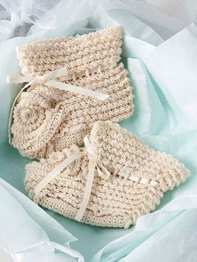 Crochet these special heirloom booties for Baby's christening or dedication day. When Baby outgrows them, hang them on a Christmas tree as a way to remember special moments. This e-pattern was originally published in the SIP Crochet Gifts for All Occasions Spring 2018 magazine. Size: Newborn--3 months Skill Level: Intermediate Crochet Baby Socks, Shoes Crochet, Sewing Crochet, Booties Crochet, Baby Christening, Crochet Baby Booties, Baby Crochet, Baby Socks, Baby Booties