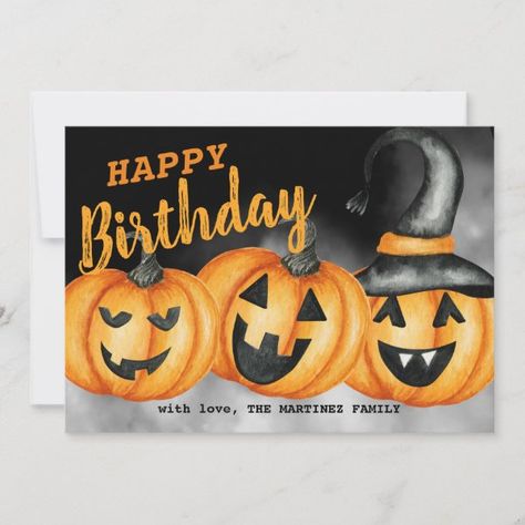 Laughing Pumpkin Happy Birthday Halloween Card Happy Birthday Pumpkin, Happy Birthday Halloween, Happy Shop, Birthday Illustration, Pumpkin Birthday, Winter Decorations, Halloween Greeting Card, Halloween Fonts, Happy Birthday Love