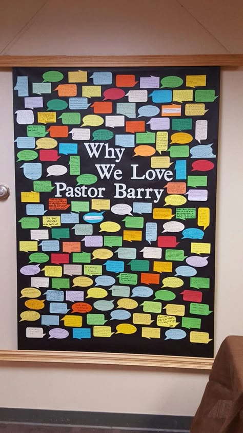 Decorating Pastors Office, Pastor Appreciation Photo Backdrop, Pastor Celebration Ideas, Pastor Appreciation Bulletin Boards, Pastors Appreciation Ideas Decoration, Pastor Appreciation Bulletin Board Ideas, Pastor Day Decorations Ideas, Pastor Appreciation Ideas For Kids, Pastor Office Decor Ideas