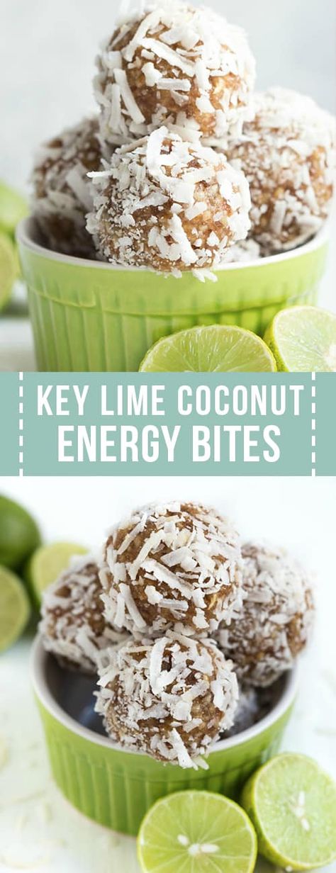 Key Lime Coconut Energy Bites are made with five tasty ingredients and come together in less than 5 minutes! This energy balls recipe is vegan, gluten free and paleo-friendly. Coconut Energy Bites, Calorie Snacks, Coconut Bites, Child Nutrition, 100 Calorie, Energy Ball Recipe, Lime Recipes, Wheat Belly, Power Balls