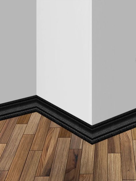 1pc 3D Relief Peel Stick Baseboard | SHEIN IL White Theme House, Black Baseboards, Black Trim Interior, Trim And Doors, Theme House, Painting Baseboards, Baseboard Styles, Hallway Paint, Home Stickers