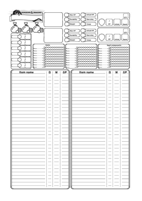 Dungeons & Dragons Team Inventory Sheet (homemade) Dnd 5e Inventory Sheet, Dnd Dungeon Master Screen, Dnd Inventory Sheet, Dnd Printables Free, Dnd Shop Inventory, Dnd Inventory, Dnd Printables, Rpg Character Sheet, Inventory Sheet