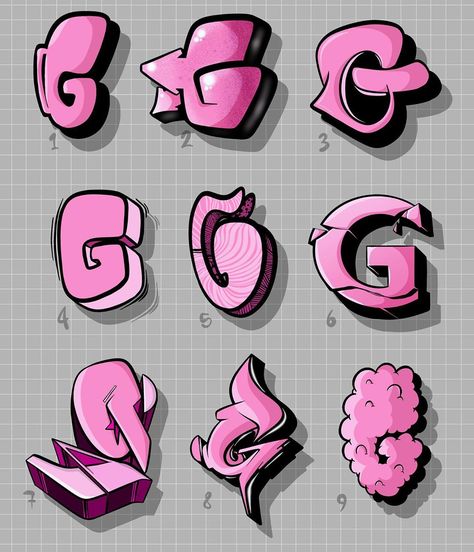 Which one is your favorite G? 1-9 👇👇❤️ Hiphop Painting, Doodle Graffiti, Font Graffiti, Graffiti Alphabet Styles, Artist Doodle, Graffiti Lettering Alphabet, Graffiti Wildstyle, Graffiti Art Letters, Graffiti Fonts