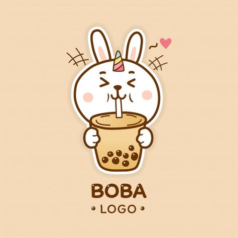 Cute rabbit unicorn drinking a bubble te... | Premium Vector #Freepik #vector #coffee #hand #cartoon #hand-drawn Logo Boba Drink, Boba Tea Logo Design, Boba Logo Design, Boba Tea Logo, Milk Tea Logo, Boba Cartoon, Bubble Tea Cartoon, Bubble Tea Logo, Logo Kuliner