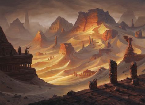 Chris Rahn on Twitter: "My first land (Mountain) for MtG was revealed today! I'll be posting the original painting on Ebay tonight 🌋🌋🌋 #mtg… " Dnd Desert, Chris Rahn, Sand Magic, Sand City, Concept Art Landscape, Mtg Art, Rpg Map, Location Inspiration, Landscape Concept