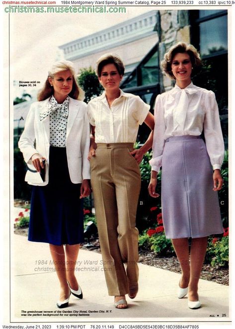 1984 Montgomery Ward Spring Summer Catalog, Page 25 - Catalogs & Wishbooks 1980s Summer Fashion, 80s Office Fashion, Women's Neckwear, 80s Womens Fashion, Working Girl Style, 1980’s Fashion, 1980s Women, 1900s Fashion, 80s Women