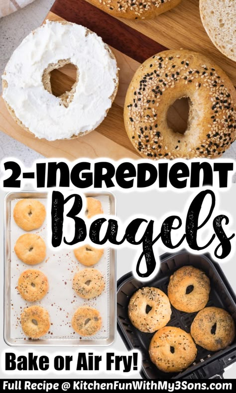 Two Ingredient Bagels, Greek Yogurt Bread, Yogurt Bagels, 2 Ingredient Bagels, Healthy Bagel, Bagel Recipe Easy, Greek Yogurt Toppings, Yogurt Bread, Homemade Greek Yogurt