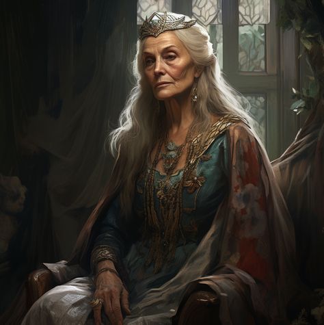 Old Queen Fantasy Art, Old Elf Woman, Dragon Queen Fantasy Art, Silver Hair Character, Dnd Queen, Dnd Noble Woman, Queen Fantasy Art, Fantasy Queen, Novel Characters