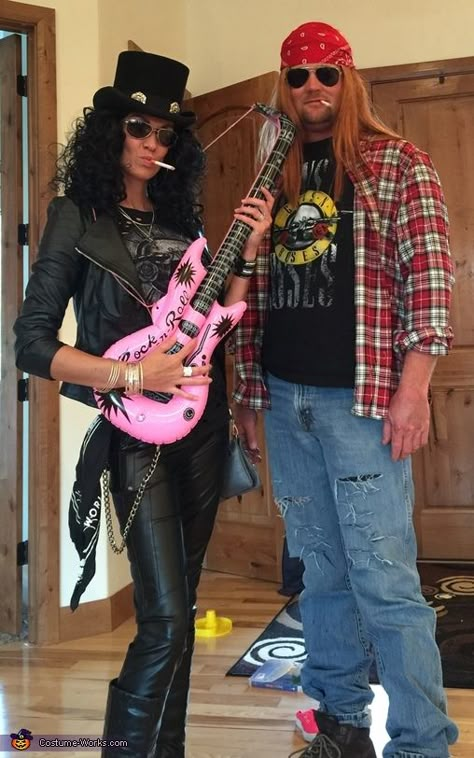 80s Party Outfits Kids, Couple Costume Diy, 80s Couple Costume, Slash Costume, Slash And Axl, 80s Party Costumes, Rockstar Costume, 80s Halloween Costumes, Funny Couple Costumes