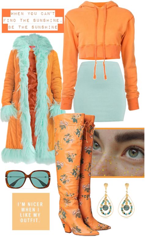 Light Orange Outfit, Teal Outfit, Colour Harmony, Teal Outfits, Teal Light, Shoplook Outfits, Outfits Dressy, Look Rock, Orange Outfit