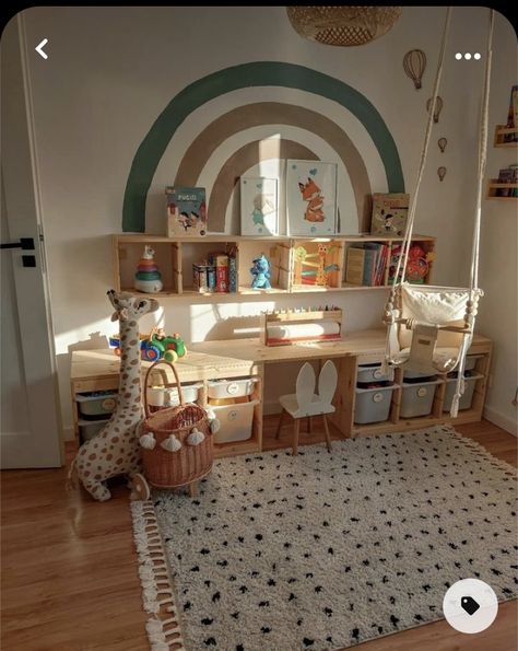 Jr One Bedroom Apartment Ideas, Small Bedroom And Playroom Combo, Toddler Room Shelves, Trofast Nursery, Kidsroom Ikea Room Ideas, Toddler Corner In Living Room, Hygge Kids Bedroom, Childroom Ideas, Tiny Toddler Room