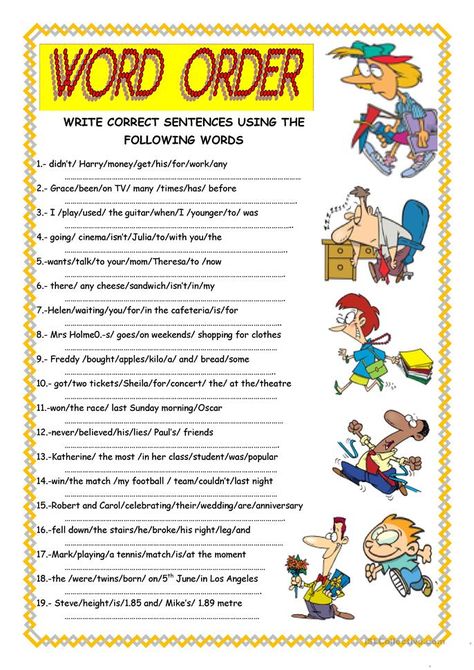 Sentence Word Order Worksheet, Sentence Order Worksheets, Esl Worksheets Intermediate, Unscramble Sentences Worksheets, Intermediate English Worksheets, Word Order Worksheets, Word Order In English, Word Order In Sentences, Sentence Correction Worksheets