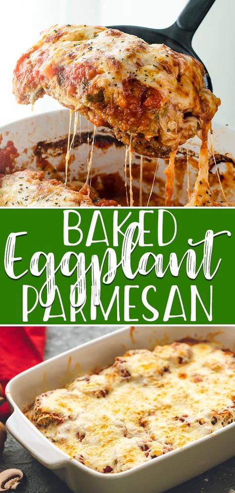 A healthier twist on chicken Parmesan, this Baked Eggplant Parmesan recipe is a melty, cheesy, wonderland of Italian flavor! All of your favorite things about chicken Parm, with the added bonus of nutritious veggies! Eggplant Parmesan Casserole, Tortellini Pesto, Baked Eggplant Parmesan, Eggplant Parmesan Recipe, Toast Hawaii, Eggplant Recipes Easy, Parmesan Casserole, Carb Dishes, Eggplant Parmesan Baked