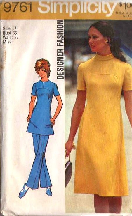 Simplicity 9761 (Miss S16 B38) 70s Dress Pattern, 70s Mode, Tunic And Pants, Simplicity Patterns Vintage, 1970s Sewing Patterns, Top With Zipper, Robes Vintage, Look Retro, Dress Stand