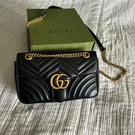 GG Marmont Small Shoulder Bag Gucci Bag Marmont, Gg Marmont Small Shoulder Bag, Gucci Marmont Bag, Gucci Marmont, Gg Marmont, Gucci Handbags, Small Shoulder Bag, Gold Hardware, Original Box