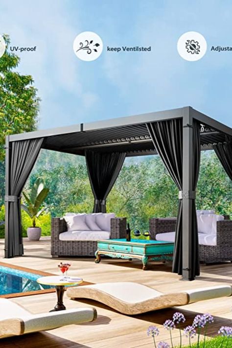 HAPPATIO Louvered Pergola 10x13 Outdoor Pergola, Metal Pergola with Adjustable Rainproof Roof, Patio Pergola with Curtains and Mosquito Nets, Aluminum Pergola for Patio, Backyard, Deck Pergola With Curtains, Pergola Metal, Roof Patio, Pergola Curtains, Louvered Pergola, Patio Pergola, Metal Pergola, Aluminum Pergola, Patio Backyard