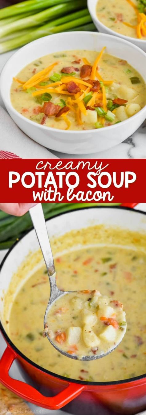 Potato Soup Chowder, Best Potato Bacon Soup, Best Potato Bacon Soup Recipe, Cheesy Creamy Potato Soup, Potatoes Bacon Soup, Homemade Potato Bacon Soup, Easy Pototato Soup Recipe, Potato Bacon Soup Stove Top, Home Made Potato Soup Recipes