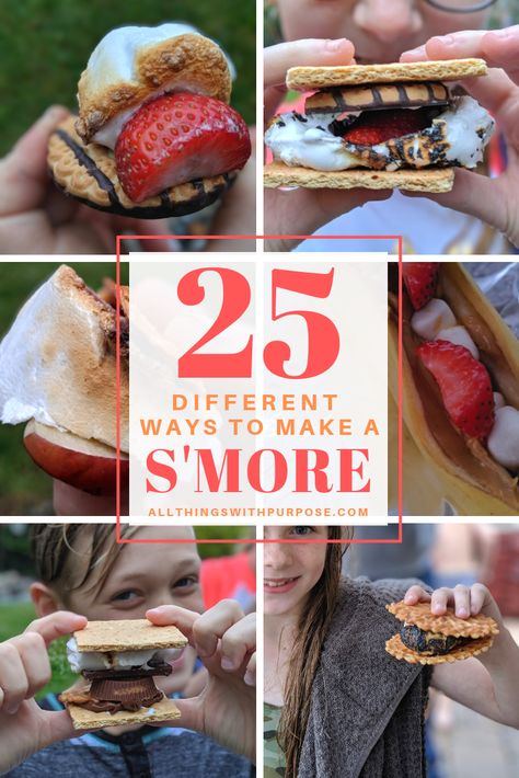 S'mores Bar with Printable Menu & Healthy S'more Alternatives Alternative Smores Recipes, S’more Alternatives, S’mores Alternative, S’mores Toppings, S’more Variations, Smores Ideas Creative, S’mores Variations, Healthy Smores Alternative, Fun Smores Ideas