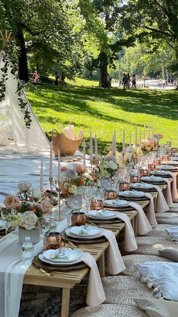 Central Park Picnic Aesthetic, Picnic Table Aesthetic, Glam Picnic, Dinner Party Vintage, Picnic In Central Park, Picnic Dinner Party, Central Park Picnic, Bday Picnic, Brunch Party Decorations