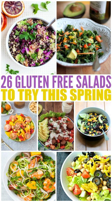 26 Gluten Free Salads to Try This Spring Gluten Free Spring Recipes, Gluten Free Salads Summer, Gluten Free Salads For Parties, Gluten Free Cold Salads, Gluten Free Summer Salads, Gluten Free Salad, Gluten Free Salad Recipes, Gf Df Chicken Salad, Spring Salad Recipes