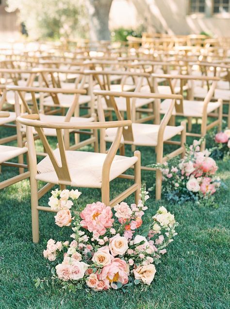 End Of Aisle Floral Arrangement, Outdoor Aisle Flowers, Chapel Floral Decorations, Spring Wedding Ceremony Flowers, Floral Ceremony Aisle, Wedding Flowers Down The Aisle, Aisle Marker Flowers, Aisle Meadow Flowers, Simple Aisle Flowers