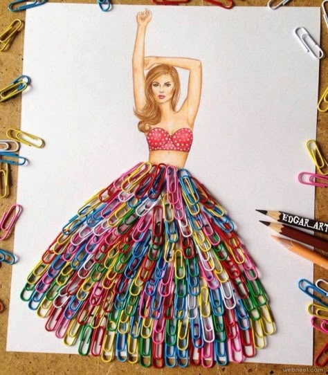 Creative Art: Creative Art work 블로그 디자인, Creative Artwork, Fashion Design Drawings, Fashion Illustrator, Fashion Design Sketches, Paper Clips, Art Dress, Everyday Objects, Funny Art