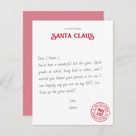 Note From Santa, Santa Notes, Christmas Notes, Christmas Neighbor, Santa's Nice List, Diagonal Stripes Pattern, Writing Fonts, Christmas Note, Christmas Stationery