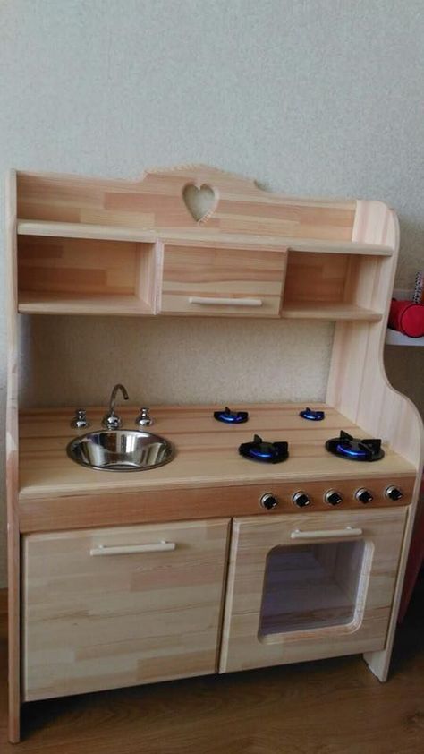 Diy Kids Kitchen, Wooden Toy Kitchen, Kitchen Sets For Kids, Wooden Play Kitchen, Wooden Toy Cars, Play Kitchens, Kids Play Kitchen, Simple Woodworking Plans, Play Kitchen Sets