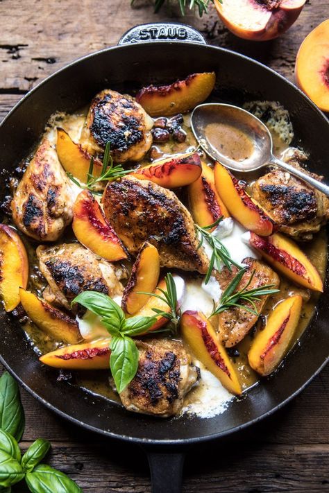 Rosemary Peach Chicken in a White Wine Pan Sauce | halfbakedharvest.com @hbharvest Half Baked Harvest Feta Dip, White Wine Pan Sauce, Rosemary Dinner, Elevated Food, Peach Chicken, Half Baked Harvest Recipes, Pan Sauce, Harvest Recipes, Easy Summer Meals