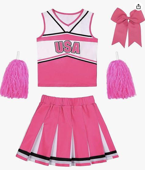 Polyester 【Full Cheerleading sets for girls】You’ll receive a pink sleeveless top, a pleated pink skirt, 2pcs pom poms, 1pc pink hair clip, all the cheer up accessories for girl’s cheerleader dress up. daily life wear. Once you receive, you’ll love it.【Widely size for more girls】Our pink cheerleader costume include 4 sizes for girls：3-4years, 5-6years, 7-8 years, 9-10years Pink Cheerleader Outfit, Halloween Cheerleader, Pleated Pink Skirt, Cheerleading Costume, Cheerleading Dress, Girls Cheerleader Costume, Cheerleader Halloween, Cheer Costumes, Cheerleader Skirt