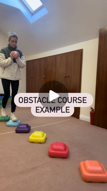 Aoife Costello on Instagram: "Balance obstacle course- fun and works on such an array of skills!   ☑️Gross motor skills  ☑️Core strength  ☑️Motor planning ☑️Sensory input  ☑️Hand eye coordination  ☑️Judgement of force  ☑️Focus   All products from www.ot-abc.com" Obstacle Course Occupational Therapy, Obstacle Courses, Motor Planning Activities, Heavy Work Activities For Kids, Occupational Therapy Activities For Kids, Gross Motor Skills Activities, Toddler Obstacle Course, Vestibular Activities, Bilateral Coordination