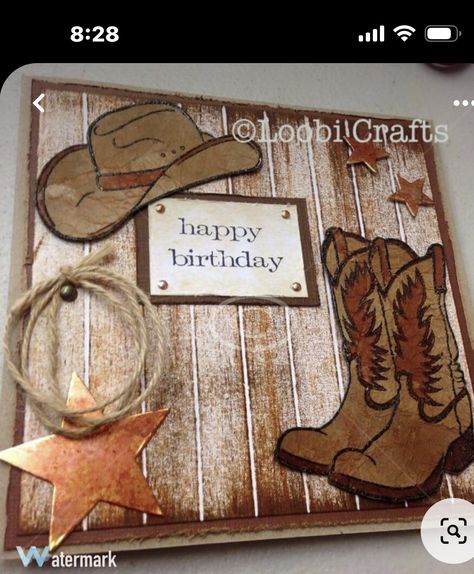 Diy Flowers Paper, Cowboy Cards, Western Cards, Ideas Birthday Card, Mens Birthday, Country Birthday, Anniversaire Diy, Horse Cards, Western Birthday