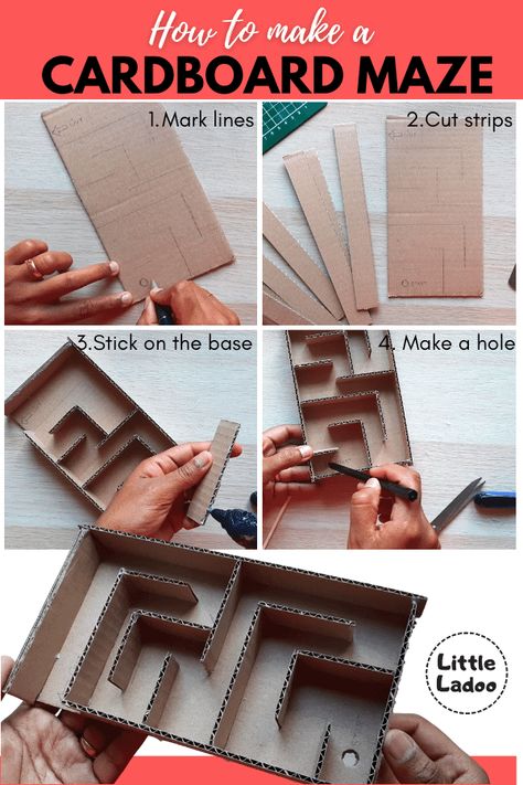 Diy Maze Game, Arcade Games Diy Cardboard Boxes, Diy Maze For Kids, Cardboard Projects For Kids, Cardboard Games Diy, Cardboard Labyrinth, Diy Maze, Cardboard Maze, Cardboard Arcade