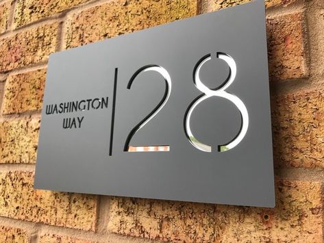 Modern House Number Ideas, Name Plates For Home Modern Design, House Number Design, Modern Contemporary House, Address Marker, House Number Plates, House Name Signs, Name Plates For Home, Name Plate Design