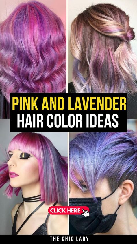 Stunning Pink & Lavender Hair Color Ideas for Women Pastel Pink And Purple Hair, Pink Lavender Hair, Pink And Lavender Hair, Pink And Purple Highlights, Lavender Hair Color Ideas, Purple Pink Hair, Lavender Hair Ombre, Lavender Hair Colors, Pink And Lavender