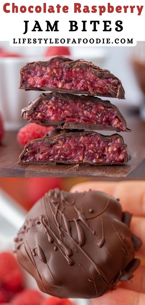 This chocolate raspberry jam bites recipe is a viral Tiktok recipe that you have to try ASAP! It is made with simple ingredients that are both healthy for you and easy to find at your local grocery store. The best part is that it is packed with chia seeds which are an excellent source of fiber as well as raspberries which are a powerhouse of anti-oxidants! Try it out and let me know what you think! Raspberry Chia Chocolate, Chocolate Berry Bites, Raspberry Chia Chocolate Bites, Recipe Using Raspberry Jam, Ideas For Raspberries, What To Do With Mushy Raspberries, Raspberry Chia Seed Chocolate, Raspberry Jam Bites, Frozen Raspberry Chocolate Bites