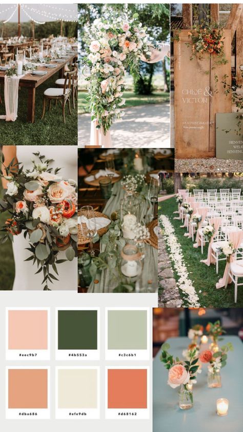 Sage Wedding Palette, Earthy Wedding Colors, Sage Green And Terracotta, Peach Cream Color, April Wedding Colors, May Wedding Colors, June Wedding Colors, August Wedding Colors, Green Spring Wedding