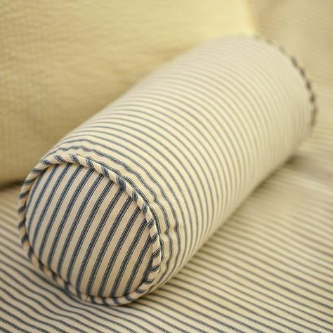 Ticking Stripe Bedding, Cylinder Pillow, Stripe Bedding, Neck Roll Pillow, Diy Pillow Covers, Roll Pillow, Burlap Curtains, Striped Bedding, Toile Fabric