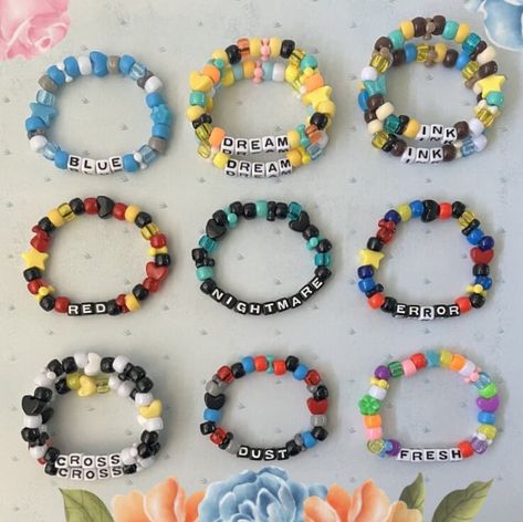 Handmade kandi bracelets inspired by Undertale AU characters! #underverse #undertale #undertaleau #utmv #utau #sans #underswap #swapsans #dreamtale #dreamsans #inksans #inktale #fellsans #underfell #nightmaresans #errorsans #crosssans #xtale #dustsans #dusttale #freshsans #kandi #kandibracelets #characterbracelets #fandomjewelry Cross Sans, Kandi Bracelets, Undertale Au, Bracelet Crafts, Beaded Bracelets