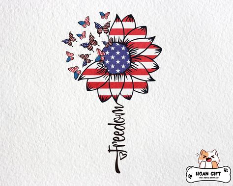 American Flag Sunflower Tattoo, 4th Of July Tattoos, Patriotic Drawings, 4th Of July Drawings, Firework Tattoo, Patriotic Sunflower, Patriotic Tattoos, Patriotic Symbols, Garden Rock Art