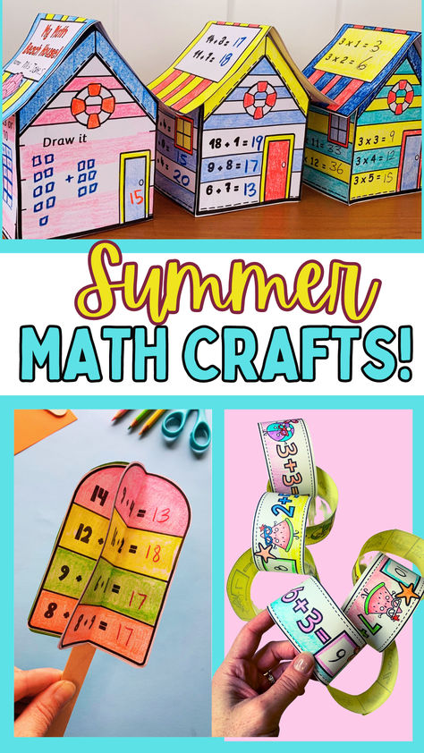 Summer School Math Activities 1st Grade, Math Crafts For 2nd Grade, Math Projects 2nd Grade, End Of School Year Activities 1st Grade, 1st Grade Math Projects, Addition Project For Grade 1, Math Craft 3rd Grade, Second Grade Math Activities, 2nd Grade Summer School Activities